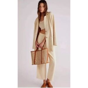 Free People FP Beach Reign Blazer Womens Textured Boho Jacket Size Medium Gold